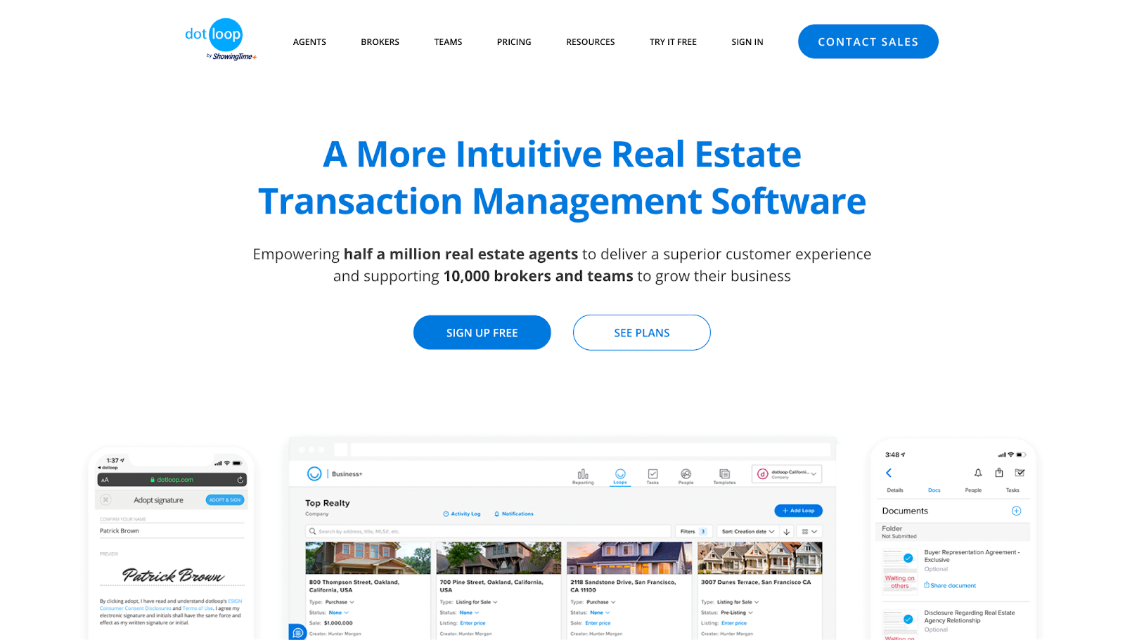 Screenshot of the DotLoop transaction management system website homepage