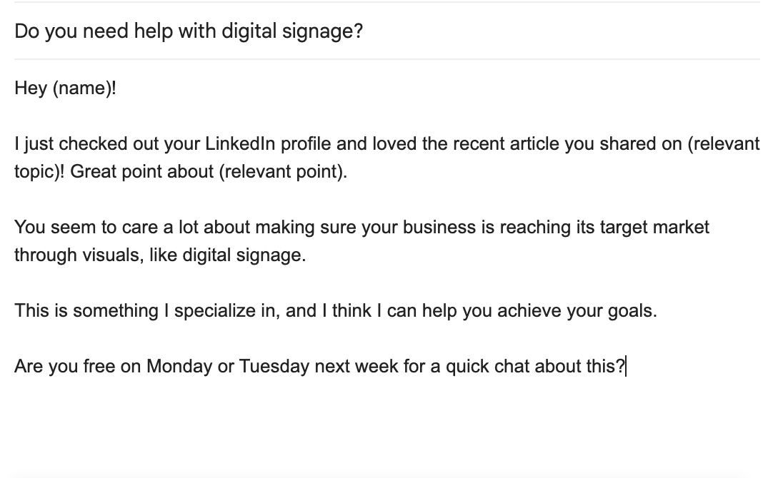 An example of a good cold email