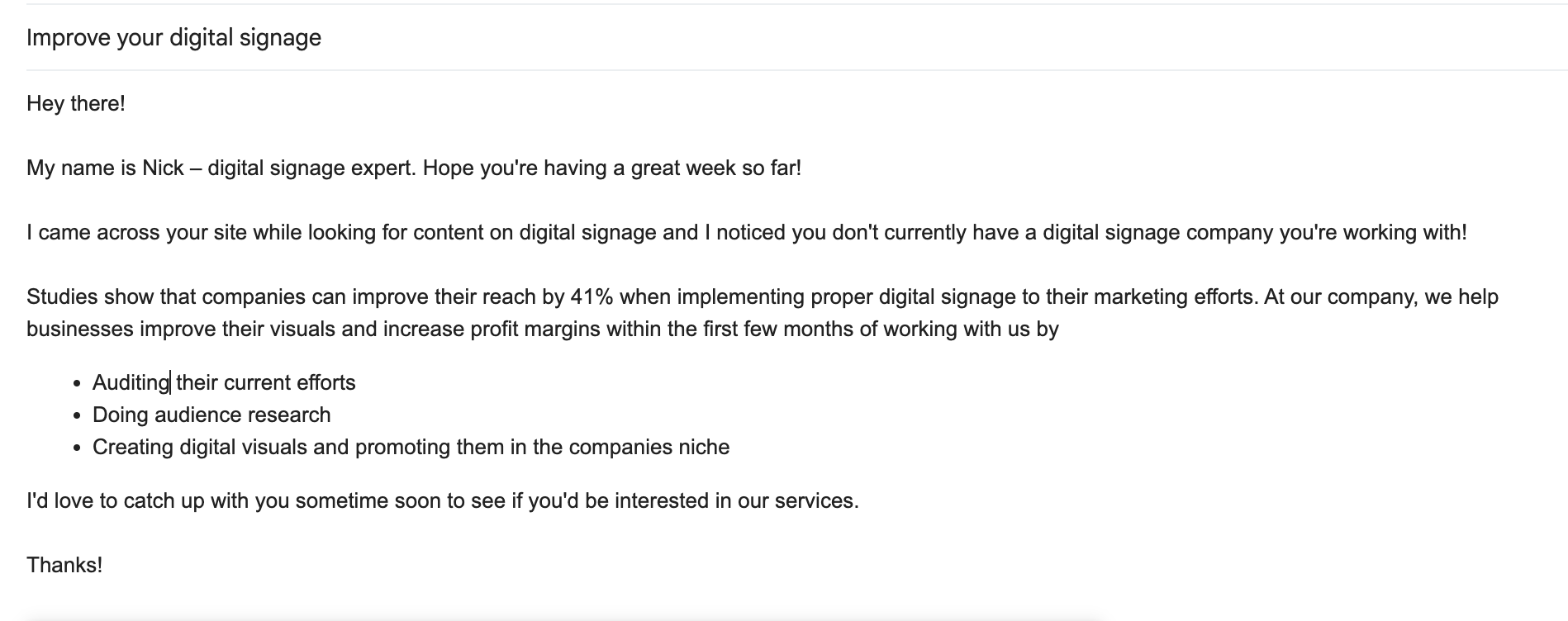 An example of a bad cold email