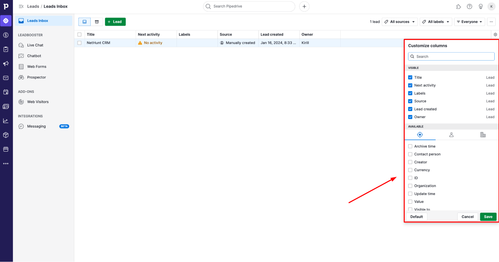 Pipedrive Leads Customisation Options
