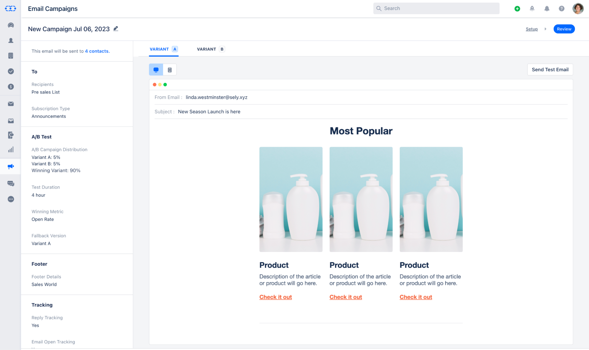 Email campaigs in Salesmate, compared to Pipedrive