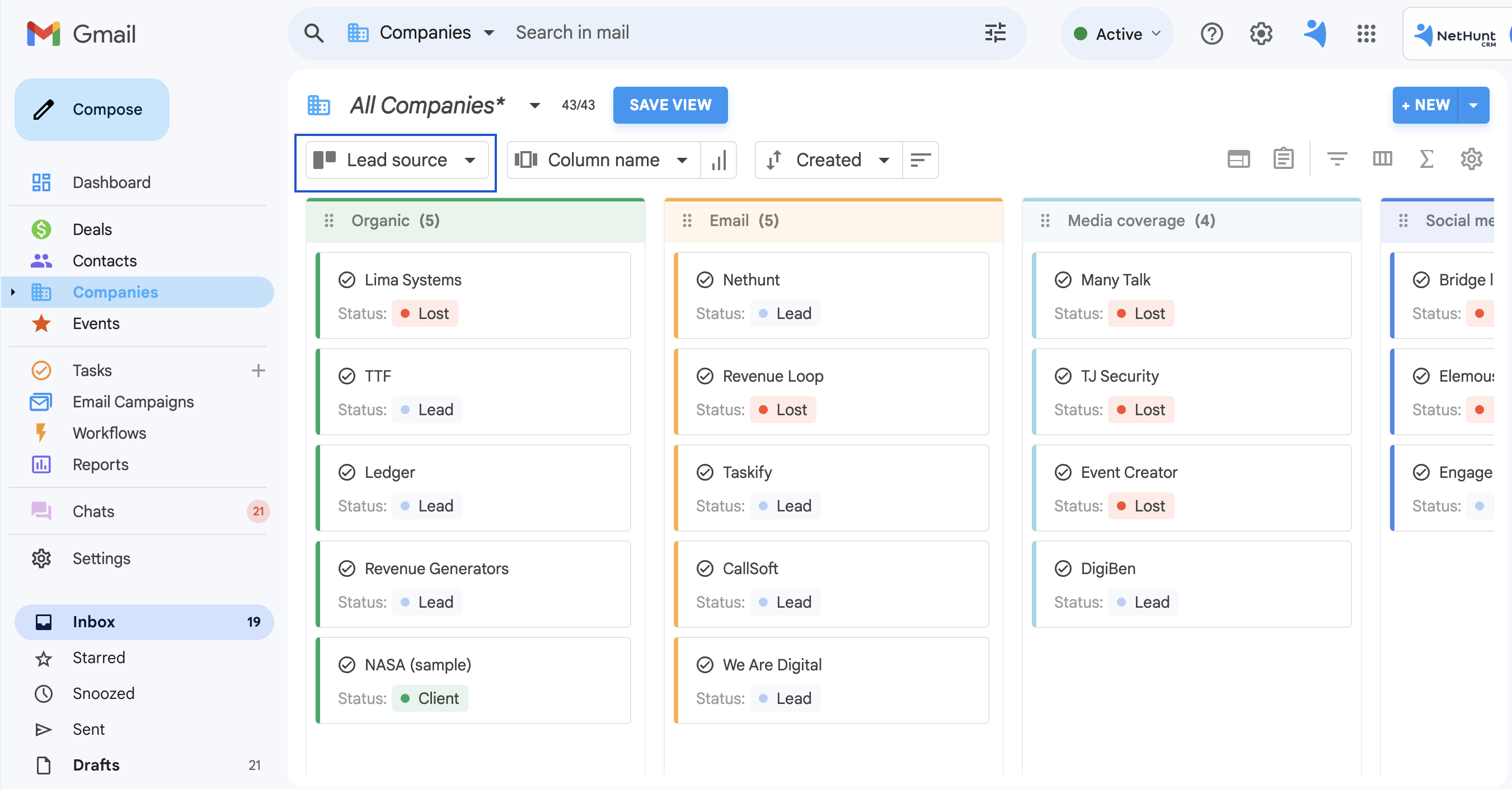 Lead sources in NetHunt CRM