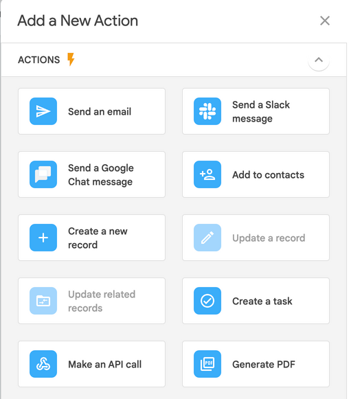 Actions in NetHunt CRM's workflows