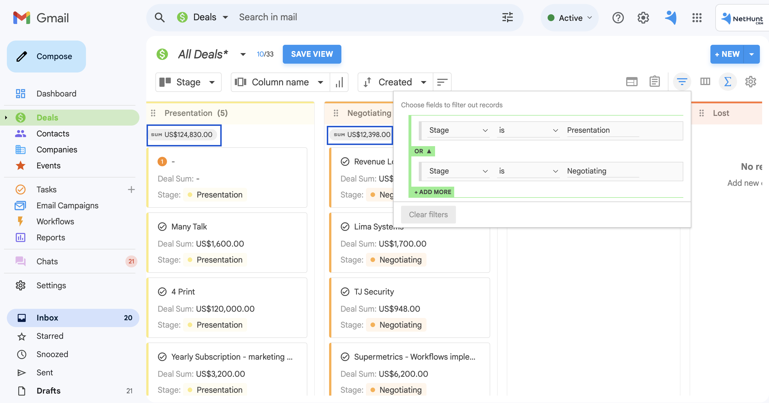 Sales forecast in NetHunt CRM
