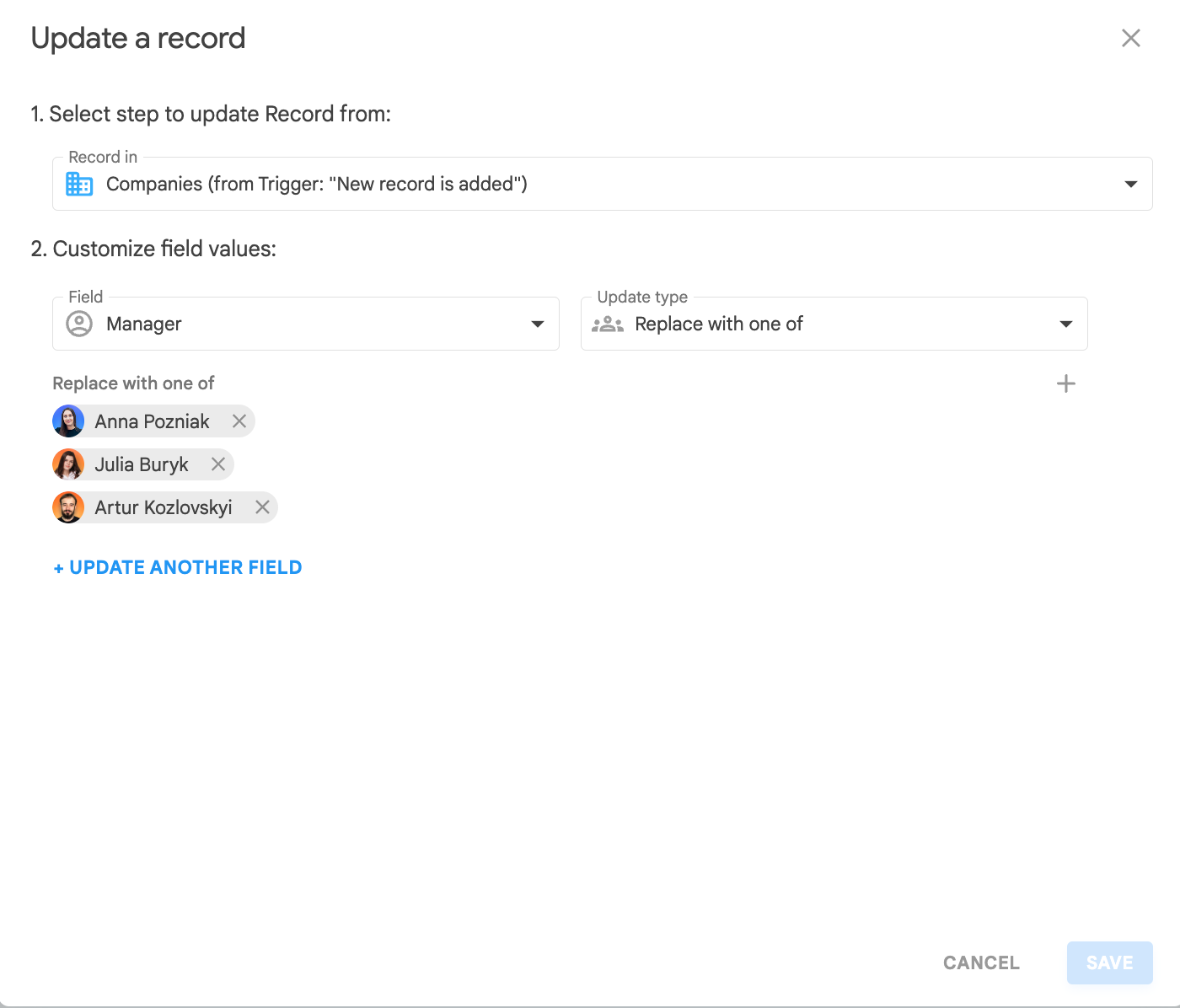 An example of an automated lead distribution workflow in NetHunt CRM