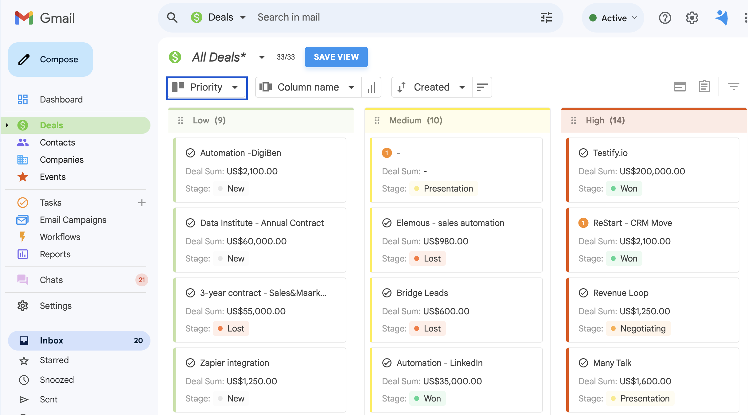 Lead scoring filter in NetHunt CRM