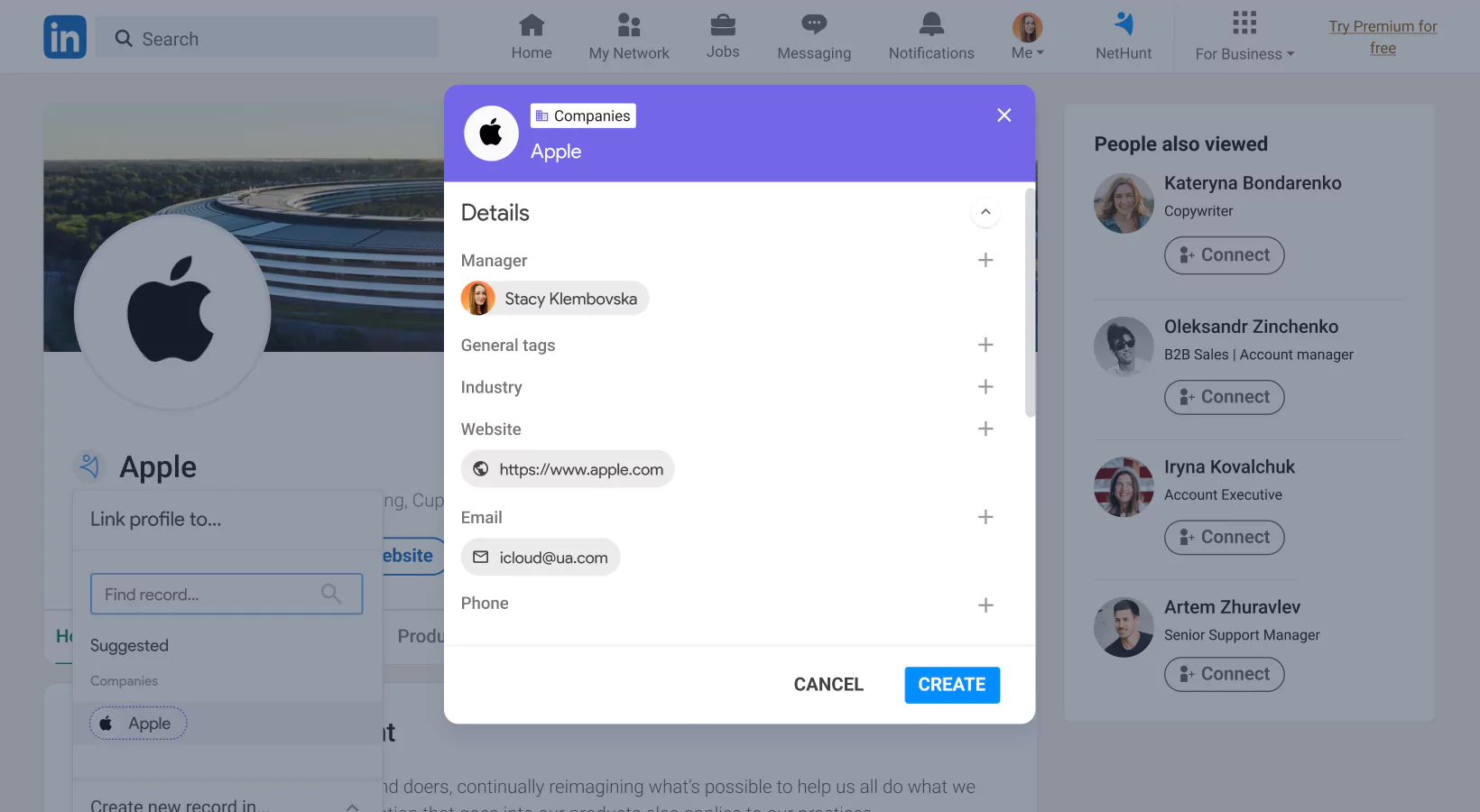 NetHunt CRM integration with LinkedIn screen 2
