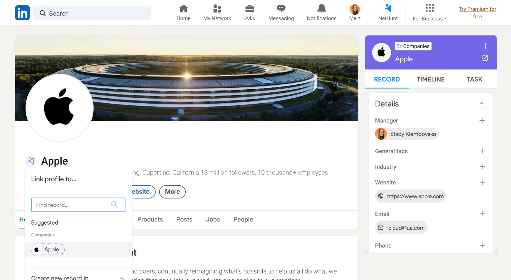 NetHunt CRM integration with LinkedIn screen 3