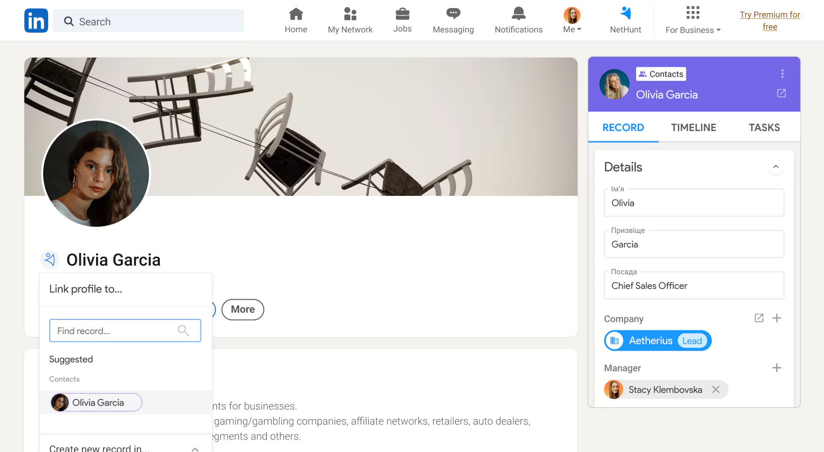 NetHunt CRM integration with LinkedIn screen 6